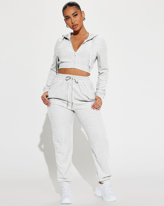 Wholesale Solid Color Long Sleeve Autumn Leisure Women Pants Set S-XXL
