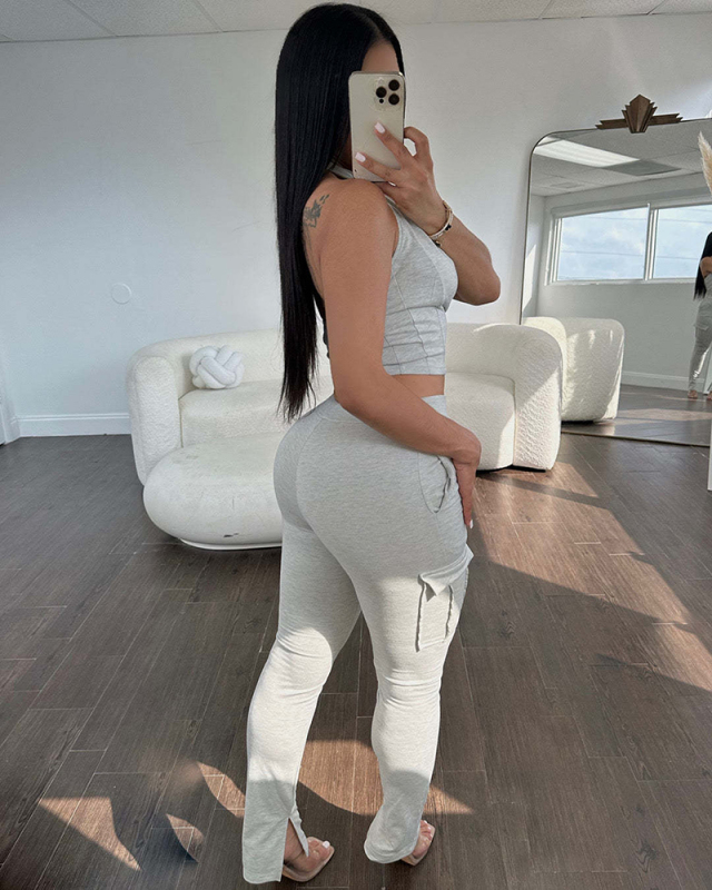 Summer Sleeveless Sporty Wholesale Two Piece Pant Set S-XL