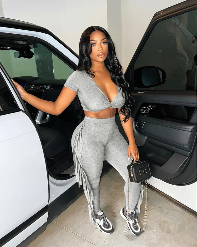 Solid Color Fringe Women Wholesale Two Piece Pant Set S-XXL