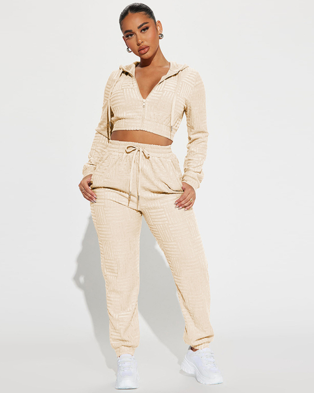 Wholesale Solid Color Long Sleeve Autumn Leisure Women Pants Set S-XXL