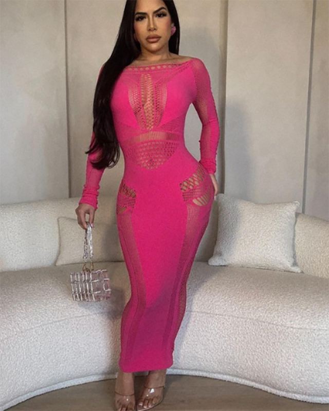 Long Sleeve Fishnet Women Autumn Sexy Dress