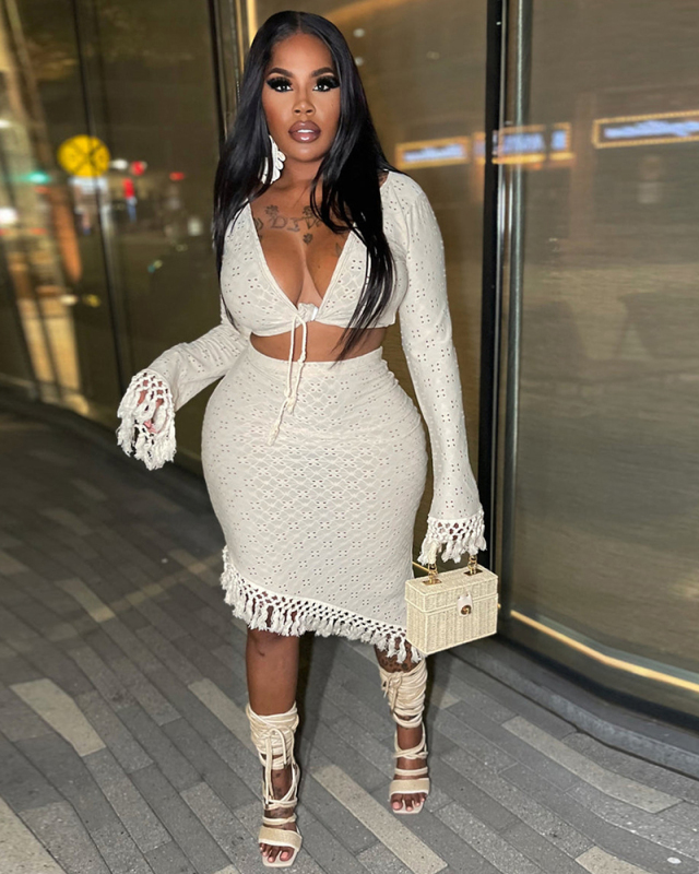 Long Sleeve Women Autumn Two Piece Skirt Set S-XXL