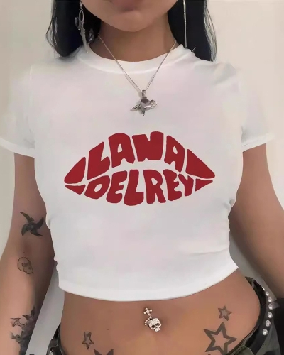 White Short Sexy Printed Short T-Shirt Top XS-XL
