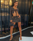Sequins Street Exposed Navel Long Sleeved Short Skirt S-L