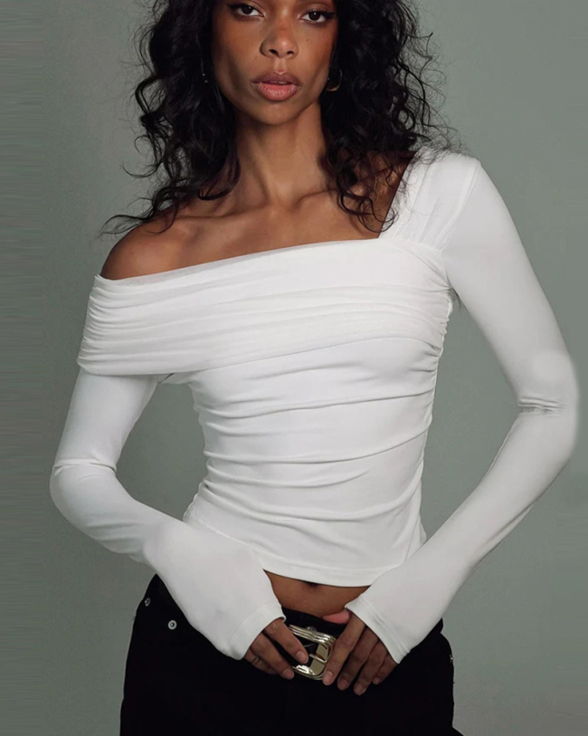 Autumn And Winter New T-Shirt Sexy Long Sleeved Off Shoulder Slim Fit And Stylish Top S-L