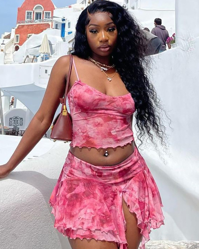 Summer Floral Printed Women 2 Piece Skirt Set S-XXL