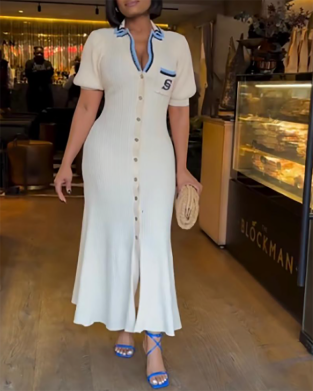 POLO Neck Women Knitted Wholesale Long Dress S-XL
