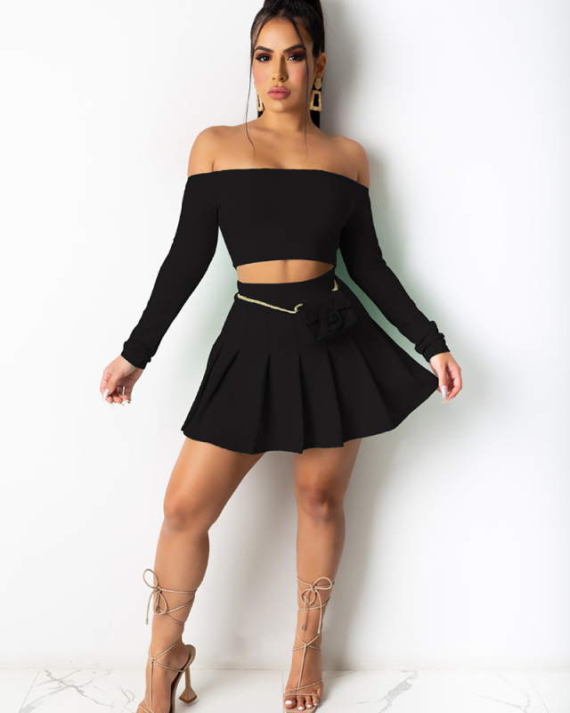 Off Shoulder Women Long Sleeve Two Piece Skirt Set S-XXL