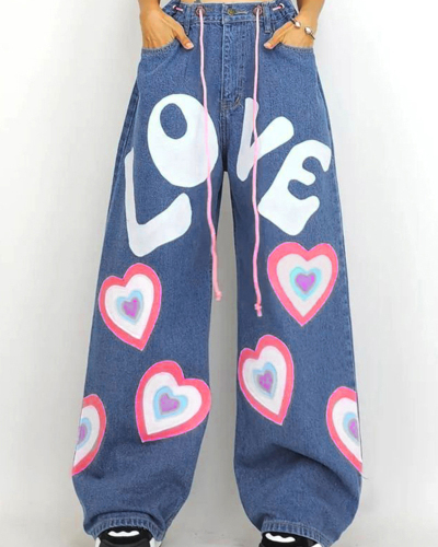 Love Heart Y2K Style Hot Jean Trousers S-L