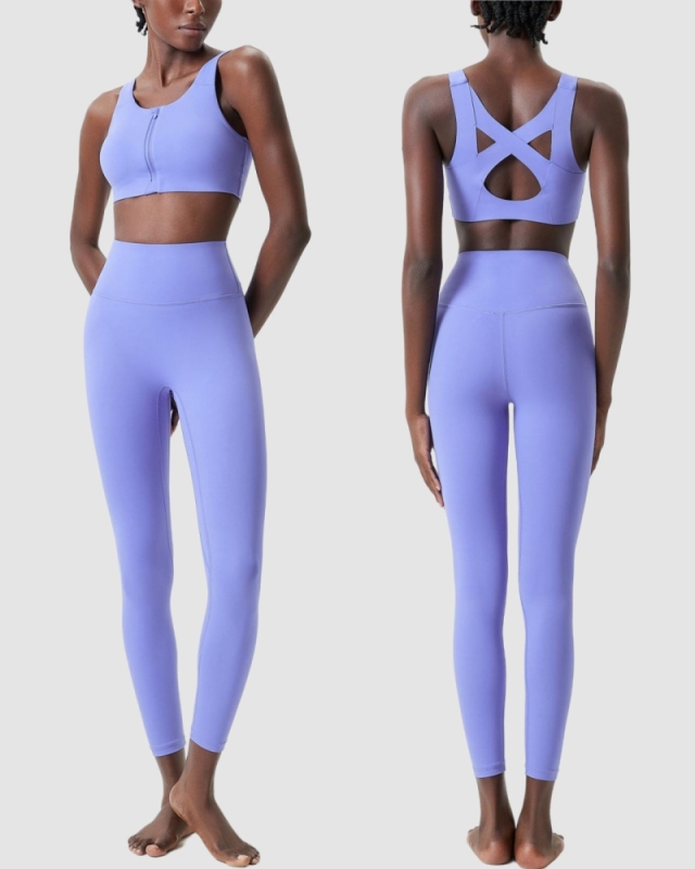 Zipper Front Sports Bra High Waist Pants Yoga Two-piece Sets S-XL