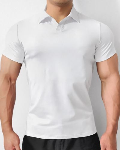Summer Men's Short Sleeve Lapel White Black T-shirt M-3XL