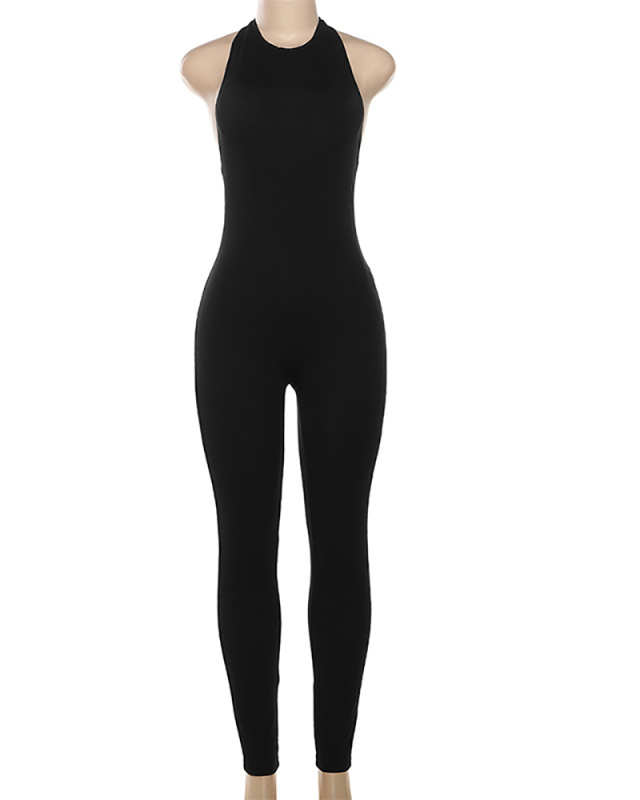 Women New Fashionable Open Back Sexy Solid Color Slimming Jumpsuit  S-L