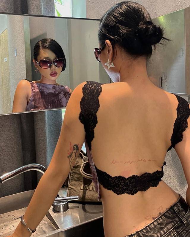 Women New Fashionable Sleeveless Patchwork Printed Lace Backless Sexy Short Vest  S-L