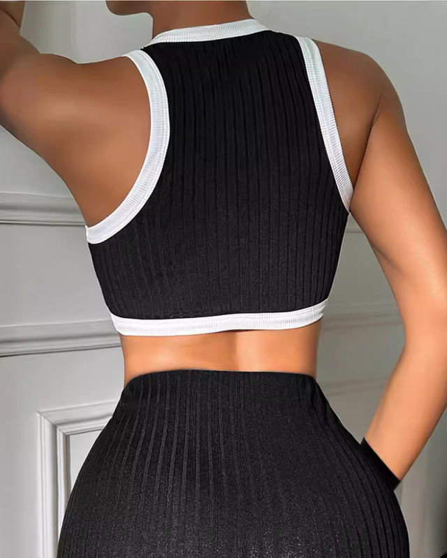 Black Sleeveless Women Slim Two Piece Skirt Set XS-XL