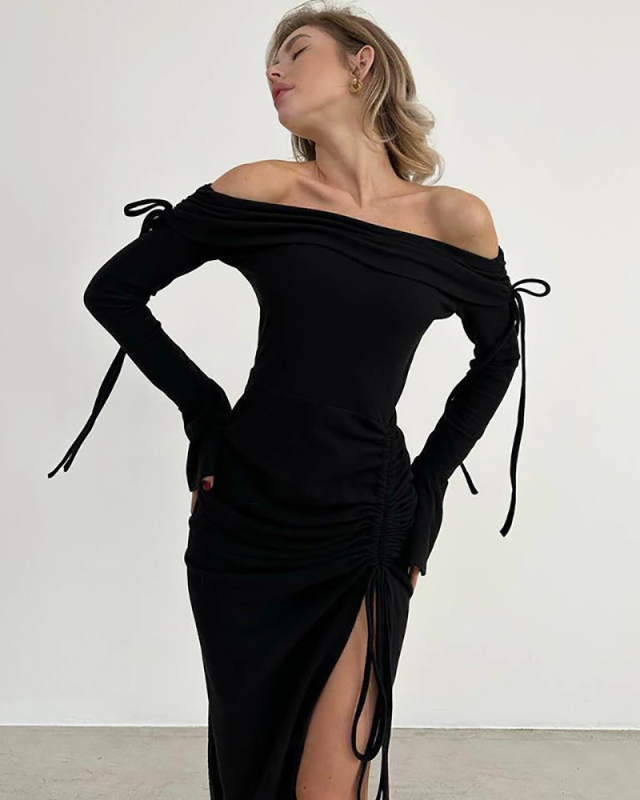 Off Shoulder Women Autumn Long Sleeve Sexy Dress S-L