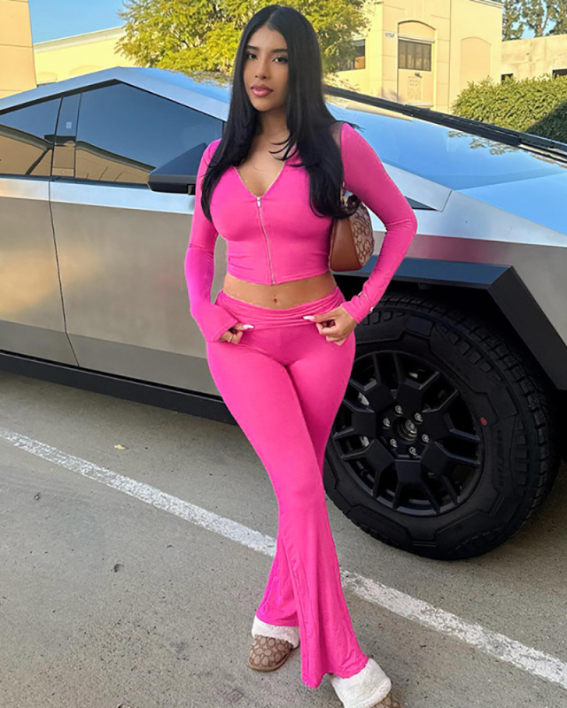 Sporty Women Wholesale Solid Color Two Piece Pant Set XS-L