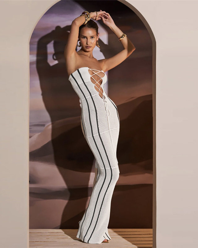 Strapless White Wholesale Women Long Dress M-L
