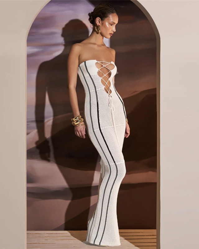 Strapless White Wholesale Women Long Dress M-L