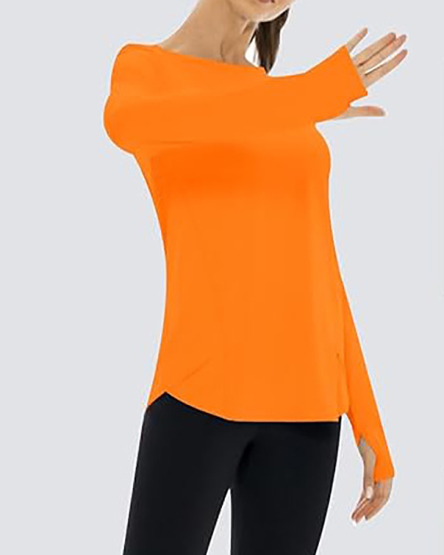 Woman O Neck Long Sleeve Side Slit UPF50+ Sunprotect Outdoor Running Active T-shirt S-L