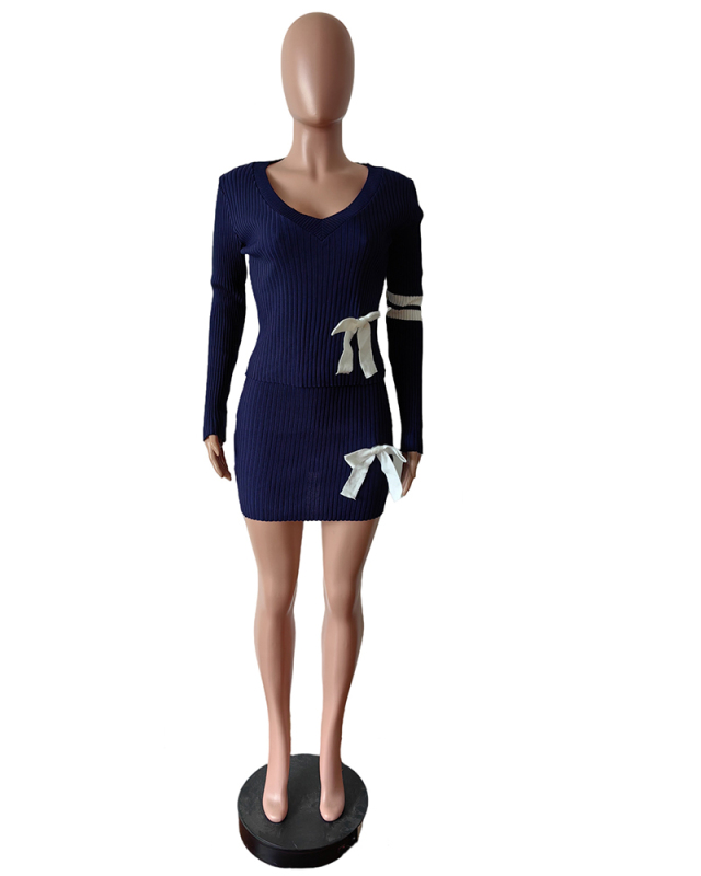 V-neck Women Wholesale Knit Skirt Set One Size