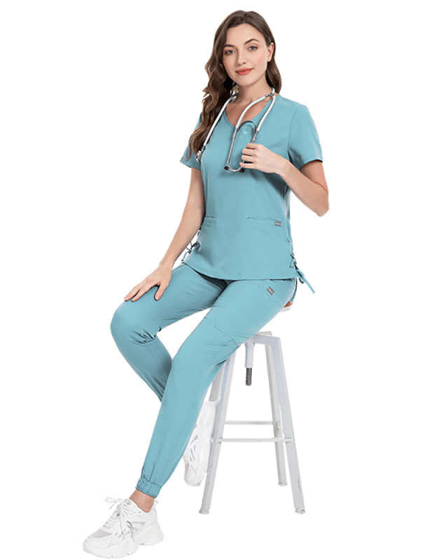 Short Sleeved V-Neck Fashionable Medical Surgical Scrub Set Beauty Salon Work Clothes XS-2XL