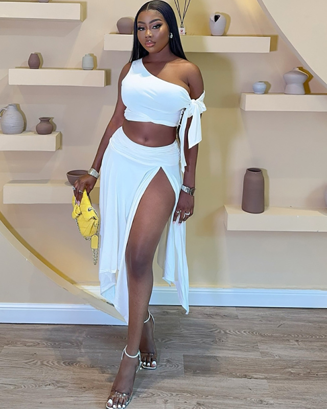 Solid Color Wholesale New Unique Two Piece Skirt Set S-L