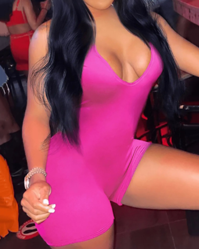Hollow Out Sexy Ruched Deep V Neck Women Rompers Black Rosy XS-XL