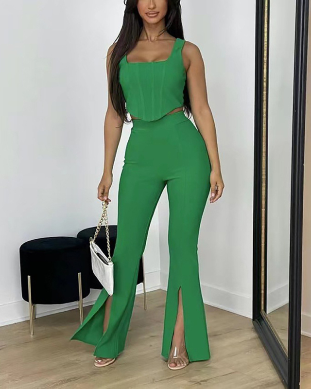 Sleeveless Summer Fashion Ladies Two Piece Pant Set S-XL