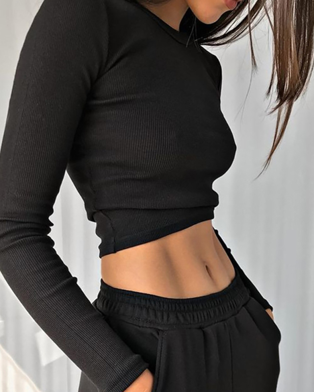 Sexy Tight Round Neck Top Revealing Long Sleeved T-Shirt S-L