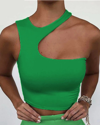 Hot Selling Women's Sexy Shoulder Digging Irregular Short Sports Vest Base Shirt Top S-L