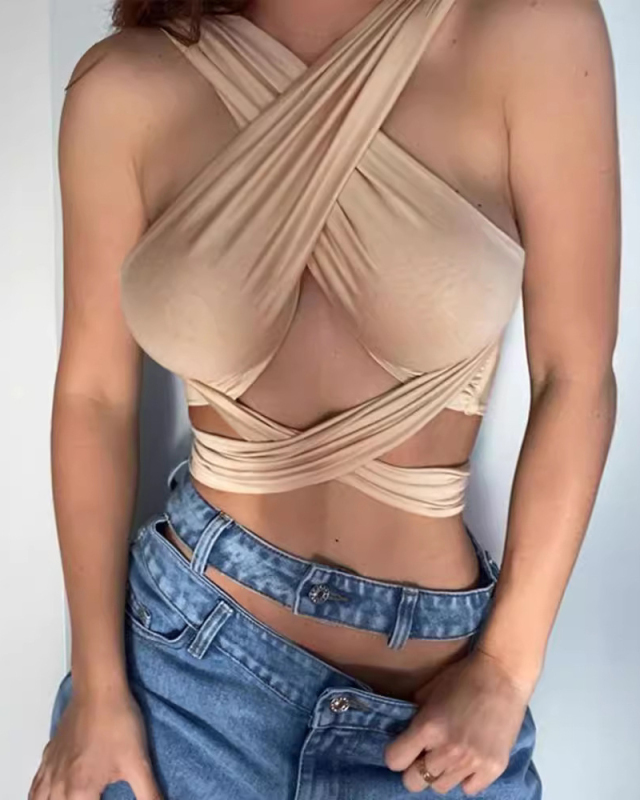 Hot Selling Spring Sexy Cross Neck Strapless Tank Top  S-L