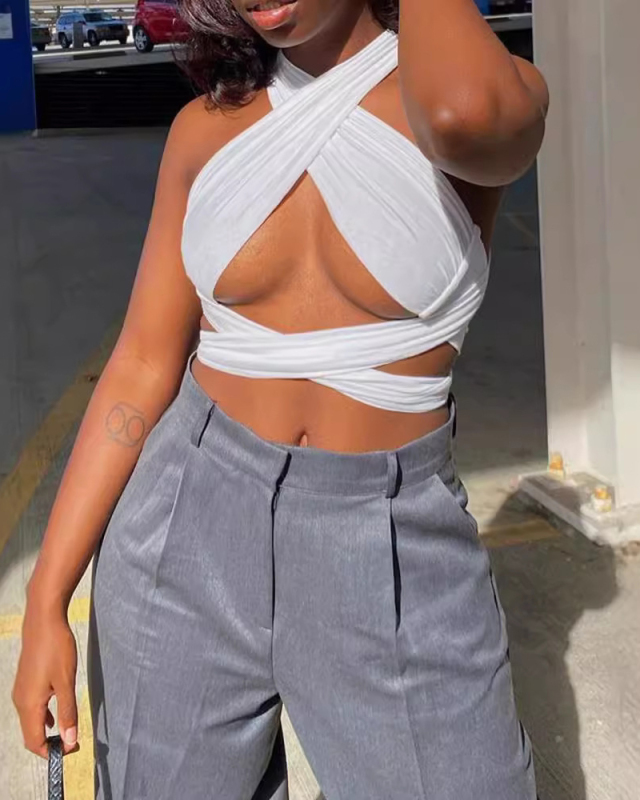 Hot Selling Spring Sexy Cross Neck Strapless Tank Top  S-L