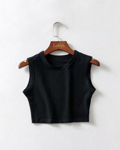 Summer Women's Top Cycling Vest Cotton Solid Color Wide Edge Short Vest S-XL