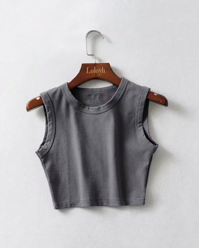 Summer Women's Top Cycling Vest Cotton Solid Color Wide Edge Short Vest S-XL