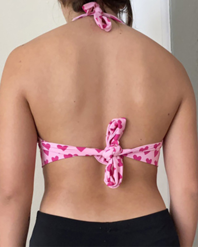 Sexy Sweet Heart Printed Metal Buckle Hanging Neck Strap Bra Vest S-L