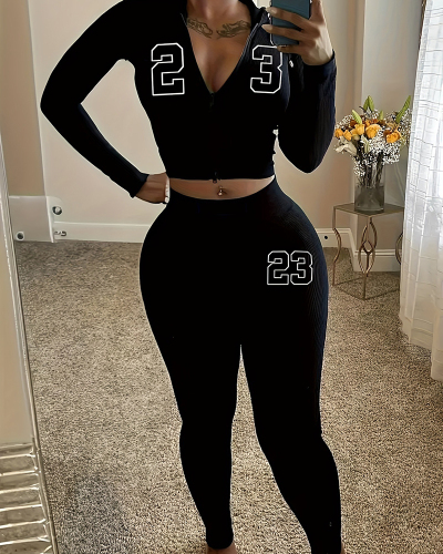 Black Sporty Wholesale New Two Piece Pant Set S-XL