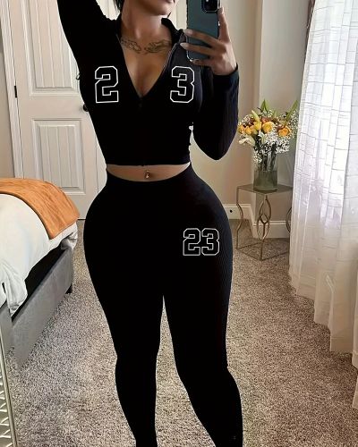 Black Sporty Wholesale New Two Piece Pant Set S-XL