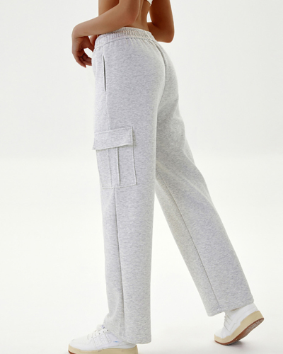 Women's Loose High Waisted Thick Ribbed Elastic Straight Leg Casual Sports Sweatpants XS-XL