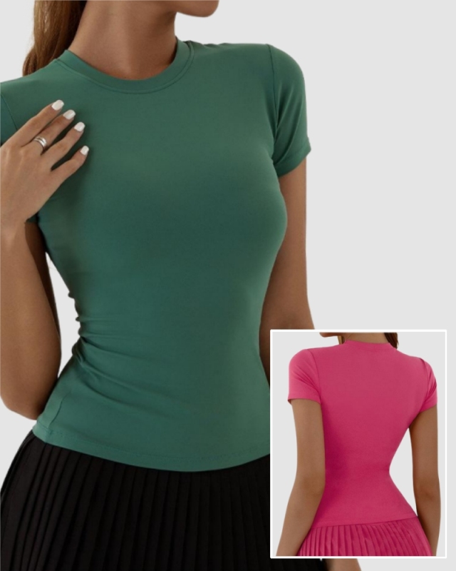 Wholesale Women O Neck Short Sleeve Sports Running Fitness T-shirt S-XL
