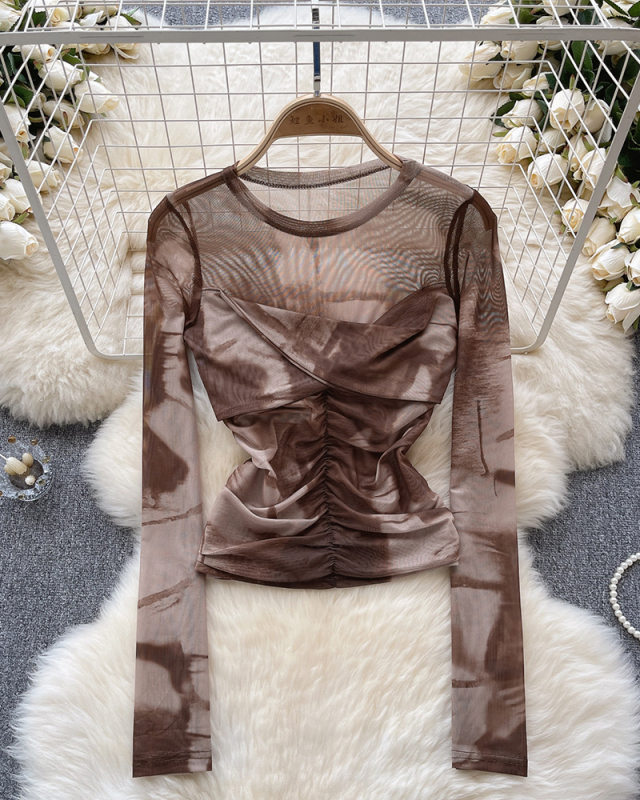 Long Sleeve Mesh Y2K Style Women T Shirt
