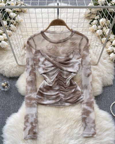 Long Sleeve Mesh Y2K Style Women T Shirt