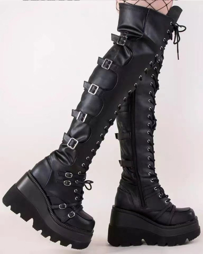 Gothic Style Black Fashion Women High Boot 35-43