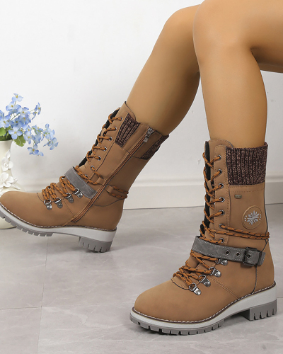 Women's Fashion Thermal Knitted Splicing Side Zipper Boots 36-42