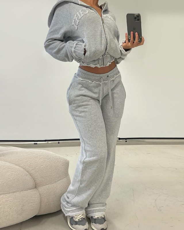 Grey Wholesale Women Casual Two Piece Pant Set M-XXL