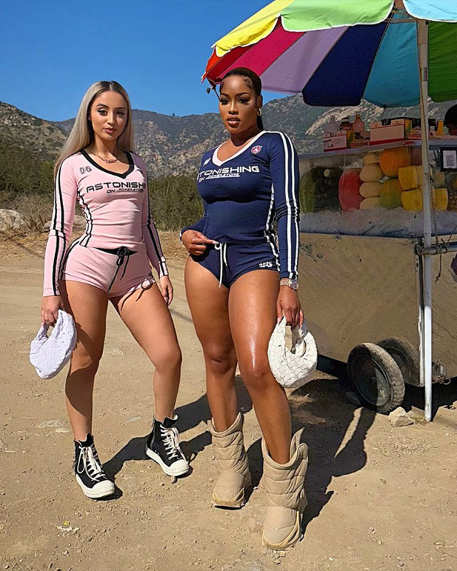 Long Sleeve T Shirt With Shorts Two Piece Short Set S-L