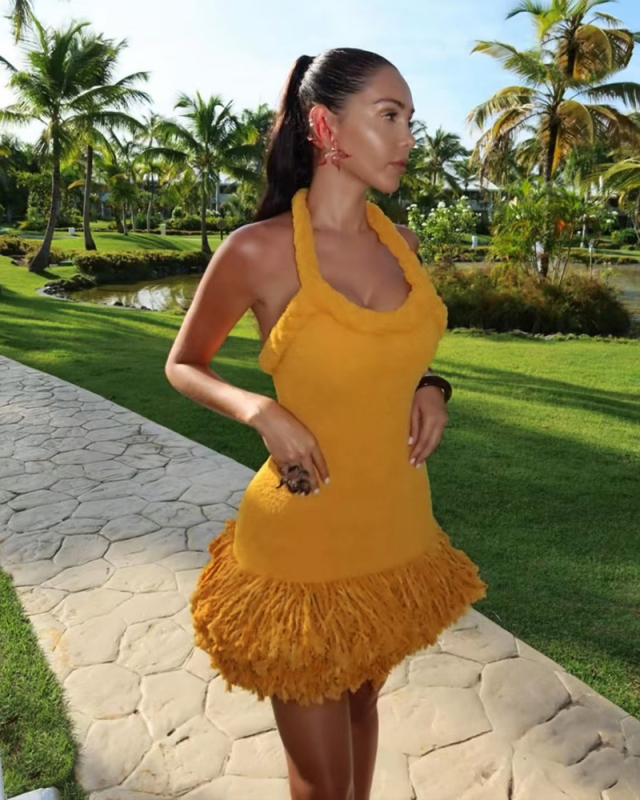 Yellow Women Sleeveless Fashion Dress S-XL