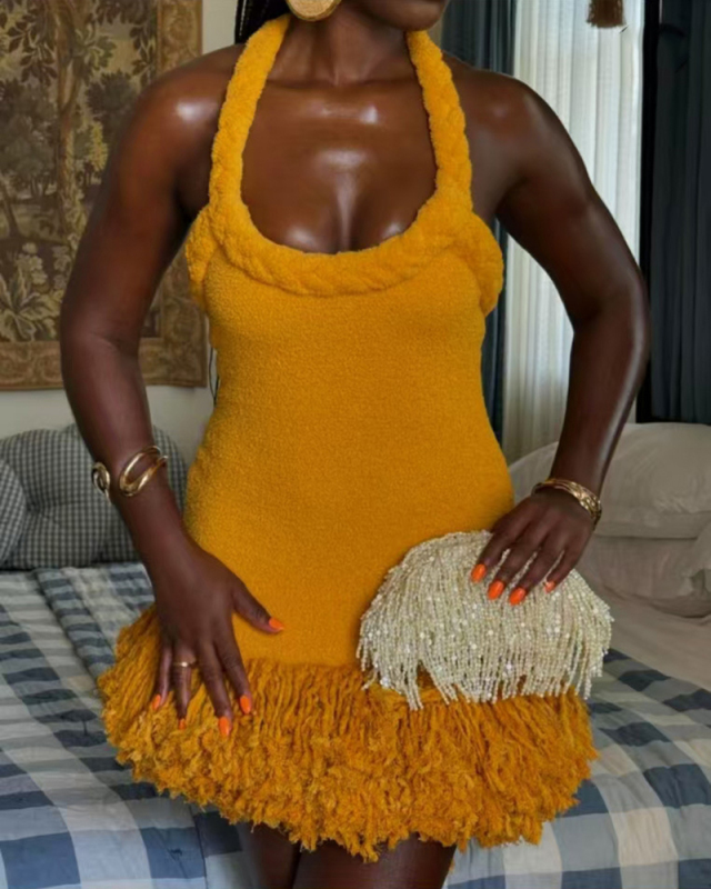 Yellow Women Sleeveless Fashion Dress S-XL