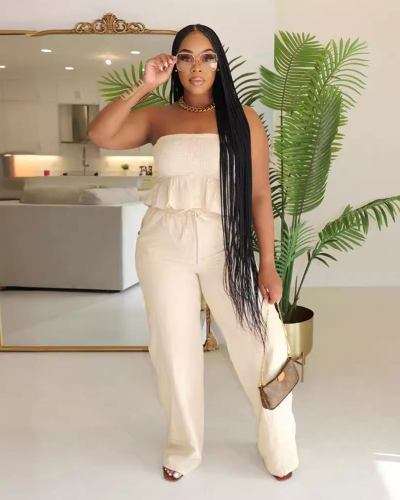Sleeveless Loose Trendy Women Pocket Pants Sets Club Wear Two Piece Sets White Apricot Green S-2XL