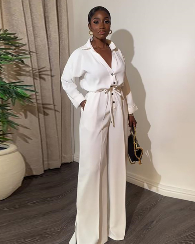 Long Sleeve Loose Style Wide Leg Women Jumpsuit S-XXL