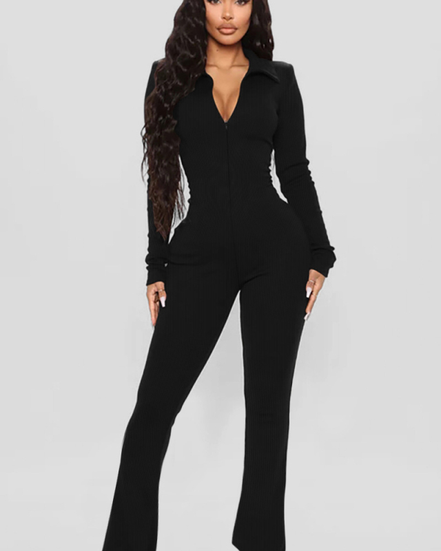 Long Sleeve Wholesale Black Skinny Girl Jumpsuit S-XL